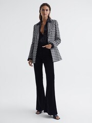 Reiss Black/White Bianca Single Breasted Jacquard Blazer - Image 1 of 7