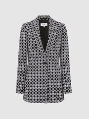 Reiss Black/White Bianca Single Breasted Jacquard Blazer - Image 2 of 7