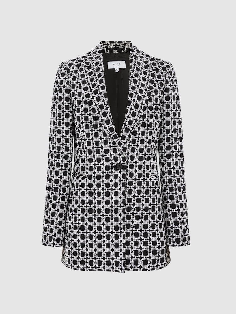 Reiss Black/White Bianca Single Breasted Jacquard Blazer - Image 2 of 7