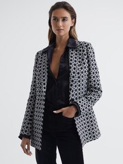 Reiss Black/White Bianca Single Breasted Jacquard Blazer - Image 3 of 7