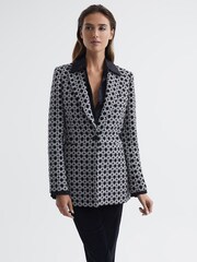 Reiss Black/White Bianca Single Breasted Jacquard Blazer - Image 6 of 7