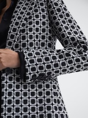 Reiss Black/White Bianca Single Breasted Jacquard Blazer - Image 7 of 7