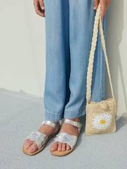 Silver Standard Fit (F) Woven Leather Sandals - Image 1 of 3