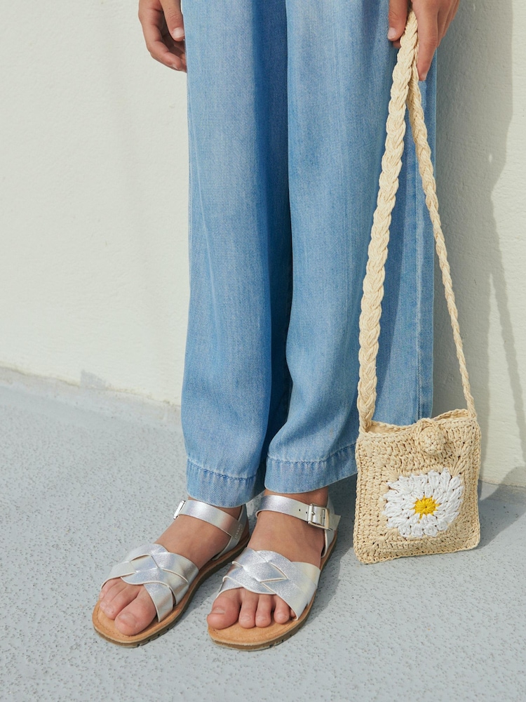 Silver Standard Fit (F) Woven Leather Sandals - Image 1 of 3