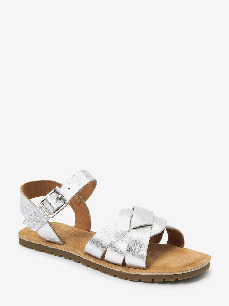 Silver Standard Fit (F) Woven Leather Sandals - Image 3 of 3