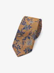 Yellow Gold/Blue Navy Floral Pattern Tie - Image 1 of 3