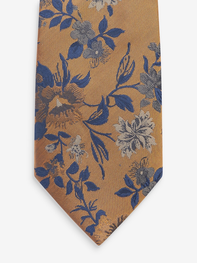 Yellow Gold/Blue Navy Floral Pattern Tie - Image 2 of 3