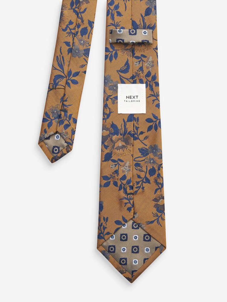 Yellow Gold/Blue Navy Floral Pattern Tie - Image 3 of 3