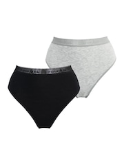 Pour Moi Black High Leg Modal and Mesh Knickers 2 Pack - Image 1 of 5