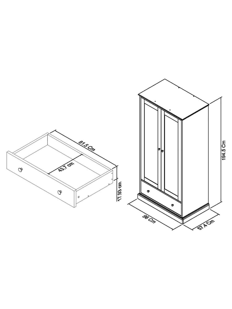 Bentley Designs White Ashby Double, 1 Drawer Wardrobe - Image 4 of 4