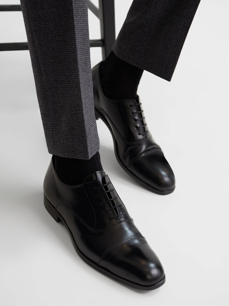 Reiss Black Hertford Leather Oxford Shoes - Image 2 of 7