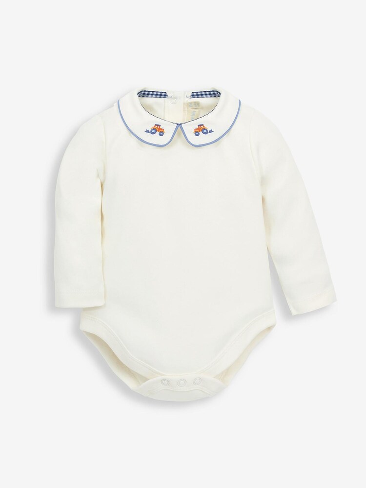 JoJo Maman Bébé Ecru Tractor Embroidered Collar Body - Image 1 of 4