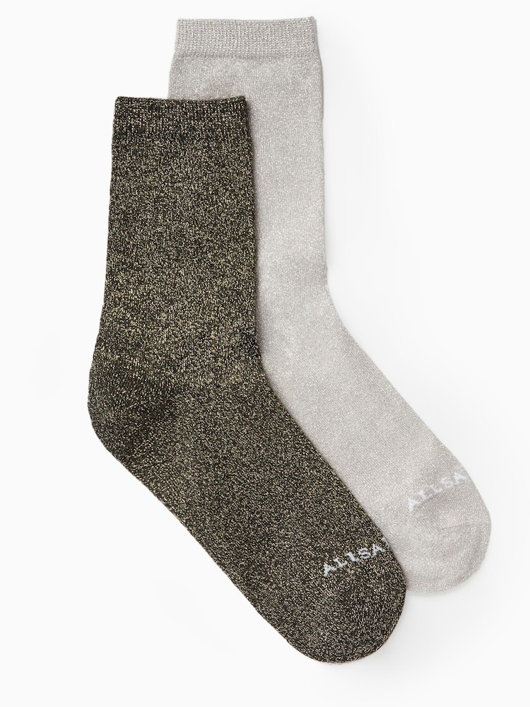 AllSaints Silver Mona Socks 2 Pack - Image 1 of 4 AllSaints Silver Mona Socks 2 Pack - Image 1 of 4