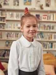White Long Sleeve Ruffle Collar School Shirt (3-14yrs) - Image 1 of 9