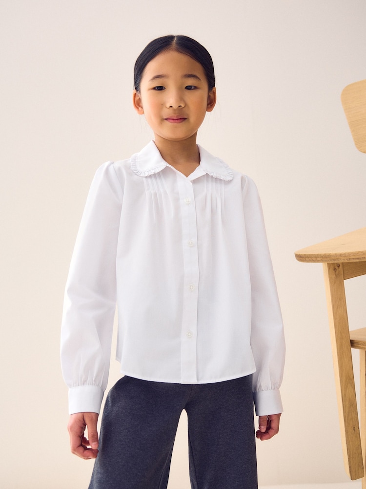 White Long Sleeve Ruffle Collar School Shirt (3-14yrs) - Image 1 of 9
