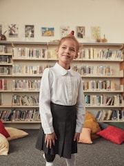 White Long Sleeve Ruffle Collar School Shirt (3-14yrs) - Image 2 of 9