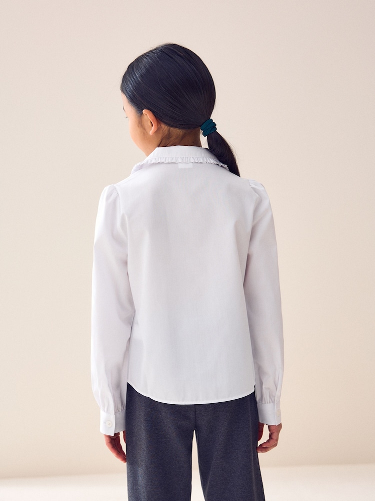 White Long Sleeve Ruffle Collar School Shirt (3-14yrs) - Image 3 of 6