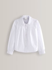 White Long Sleeve Ruffle Collar School Shirt (3-14yrs) - Image 8 of 9