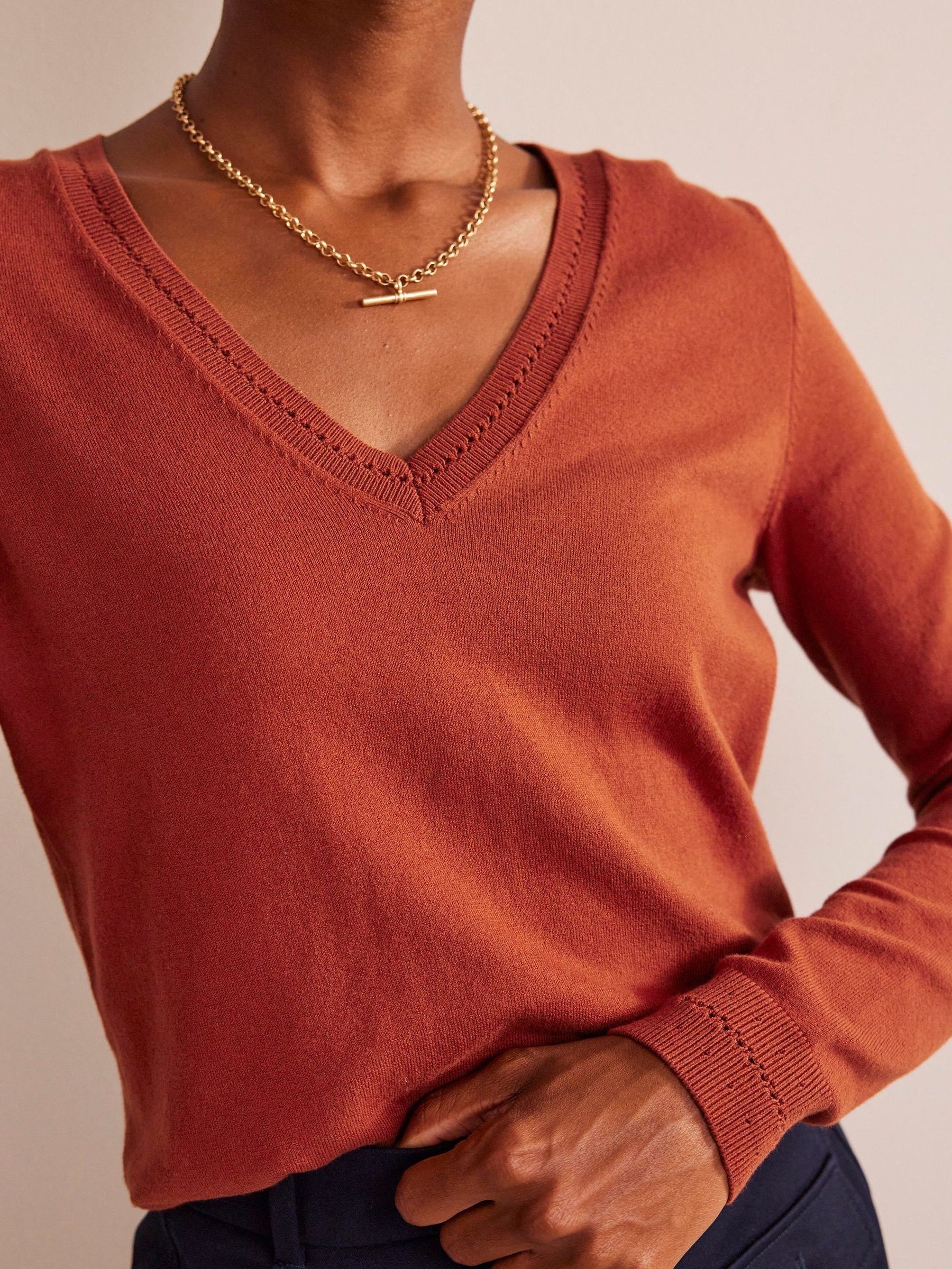 Buy Boden Tan Brown Catriona Cotton V Neck Jumper from Next Luxembourg