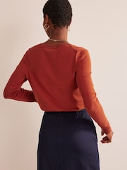 Boden Tan Brown Catriona Cotton V-Neck Jumper - Image 3 of 6