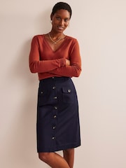 Boden Tan Brown Catriona Cotton V-Neck Jumper - Image 4 of 6