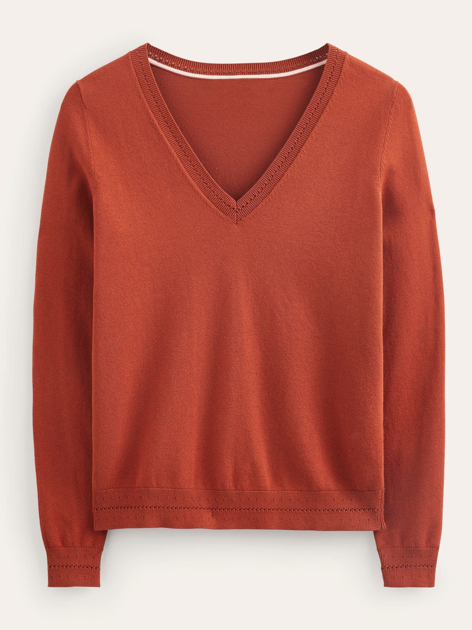 Buy Boden Tan Brown Catriona Cotton V Neck Jumper from Next Luxembourg