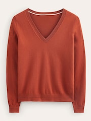 Boden Tan Brown Catriona Cotton V-Neck Jumper - Image 5 of 6
