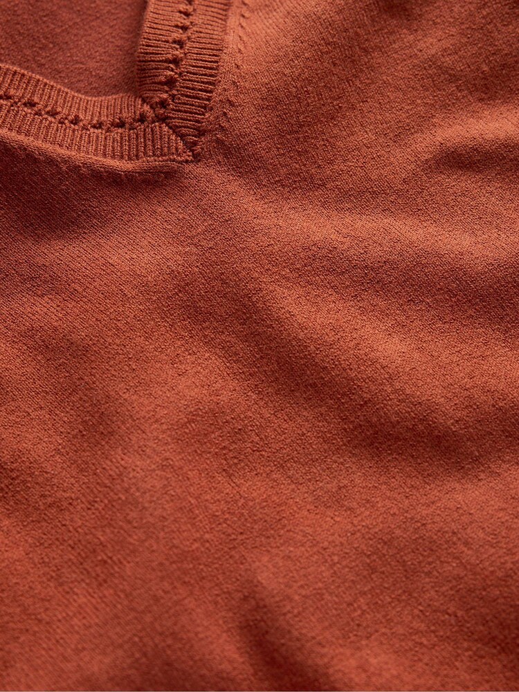 Boden Tan Brown Catriona Cotton V-Neck Jumper - Image 6 of 6