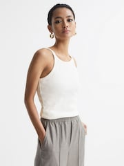 Reiss White Louisa Crew Neck Ribbed Cami Vest Top - Image 1 of 7