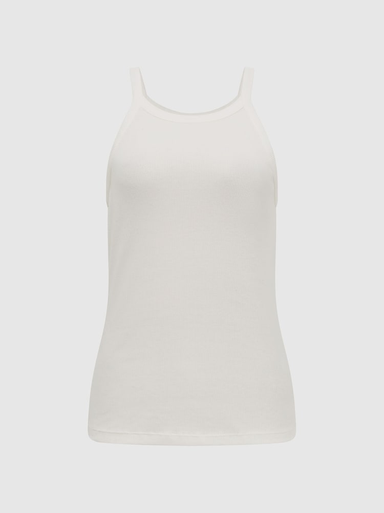 Reiss White Louisa Crew Neck Ribbed Cami Vest Top - Image 2 of 7