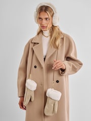 Katie Loxton Cream Faux Suede Fur Mittens Gloves - Image 2 of 5