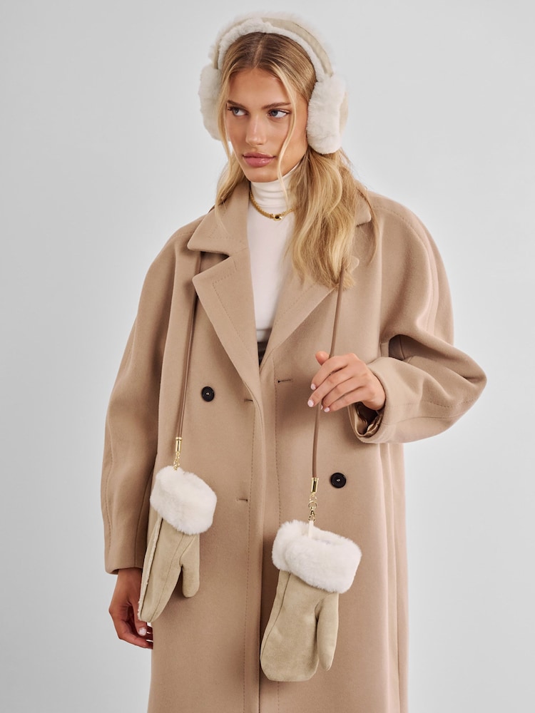 Katie Loxton Cream Faux Suede Fur Mittens Gloves - Image 2 of 5 Katie Loxton Cream Faux Suede Fur Mittens Gloves - Image 2 of 5