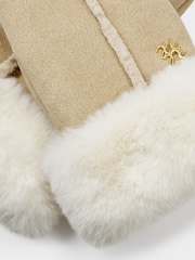Katie Loxton Cream Faux Suede Fur Mittens Gloves - Image 4 of 5