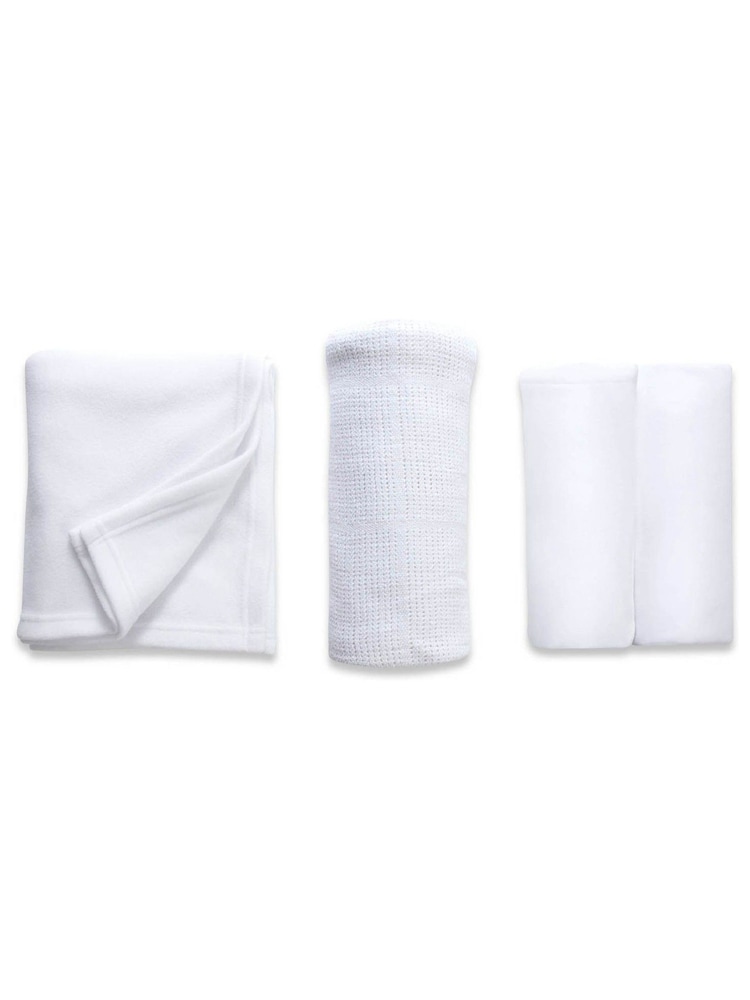 Clair De Lune White Cot Bed 100% Cotton Starter Set - Image 2 of 3