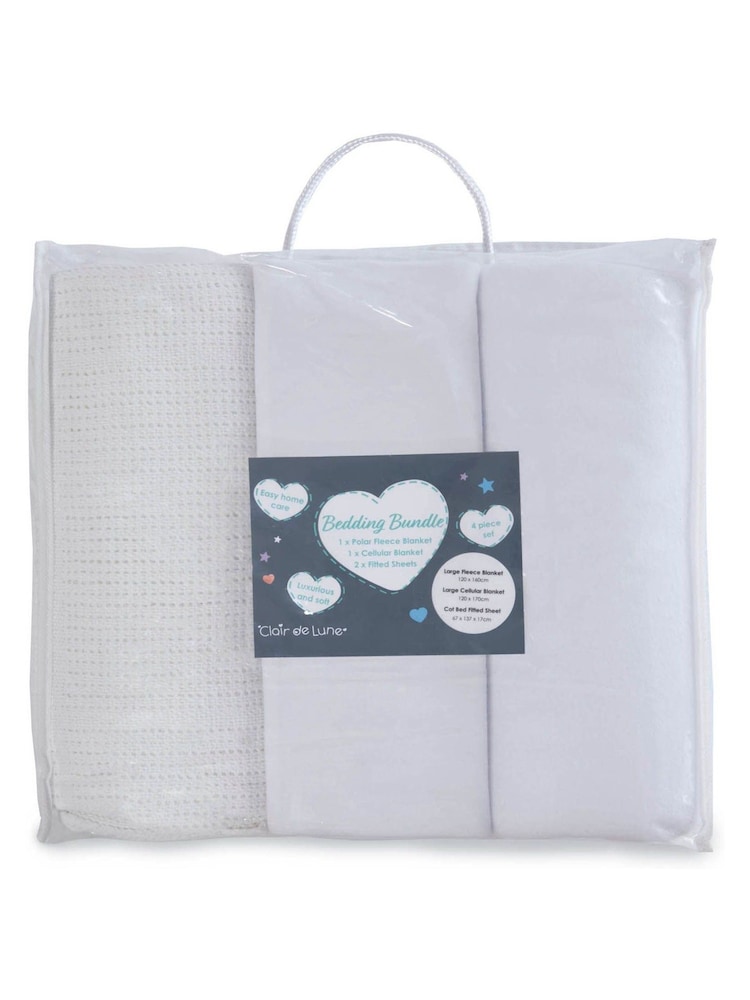 Clair De Lune White Cot Bed 100% Cotton Starter Set - Image 3 of 3