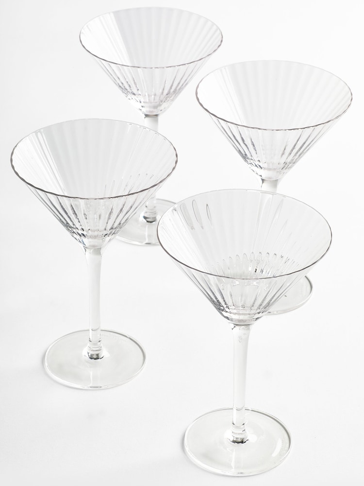 Jasper Conran London Set of 4 Clear Fluted Martini Cocktail Glasses - Image 2 of 6