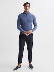 Reiss Fresco Blue Royal Cashmere Slim Fit Half Zip Jumper - Image 3 of 7