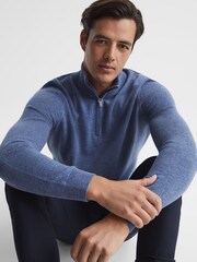 Reiss Fresco Blue Royal Cashmere Slim Fit Half Zip Jumper - Image 6 of 7