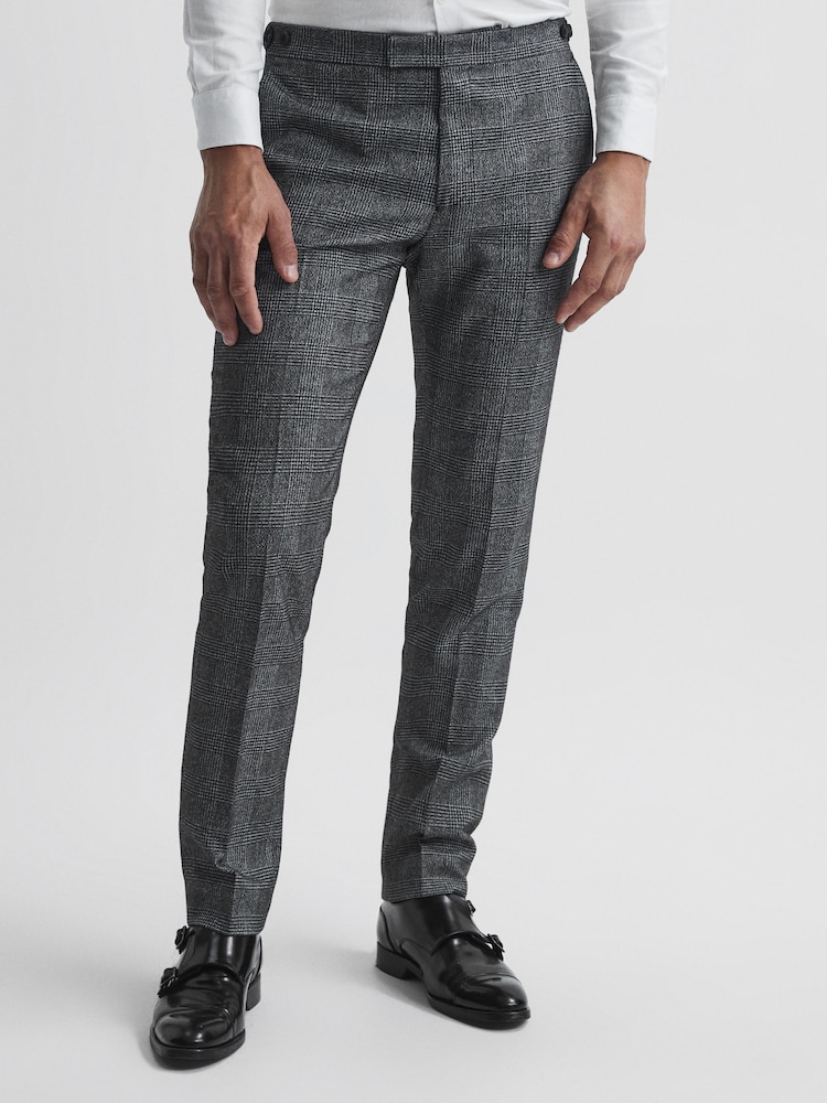 Reiss Navy Babbington Check Mixer Slim Fit Trousers - Image 1 of 5