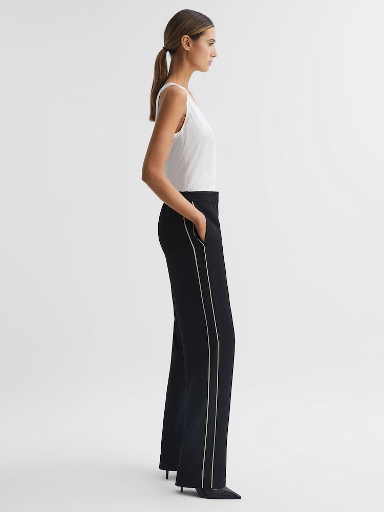 Reiss Black Theo Wide Wide Leg Side Stripe Trousers - Image 1 of 6