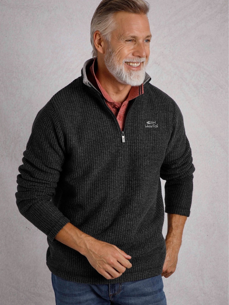Weird Fish Black Newark Quarter Zip Grid Fleece - Image 4 of 8
