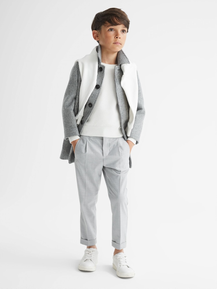 Reiss Grey Bark Senior Wool Blend Prince of Wales Check Overcoat - Image 1 of 5