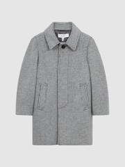 Reiss Grey Bark Senior Wool Blend Prince of Wales Check Overcoat - Image 2 of 5