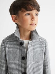 Reiss Grey Bark Senior Wool Blend Prince of Wales Check Overcoat - Image 3 of 5