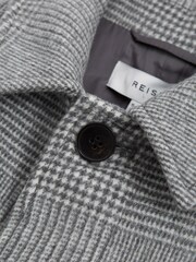 Reiss Grey Bark Senior Wool Blend Prince of Wales Check Overcoat - Image 5 of 5