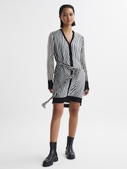 Reiss Black/White Tia Check Belted Mini Dress - Image 1 of 5