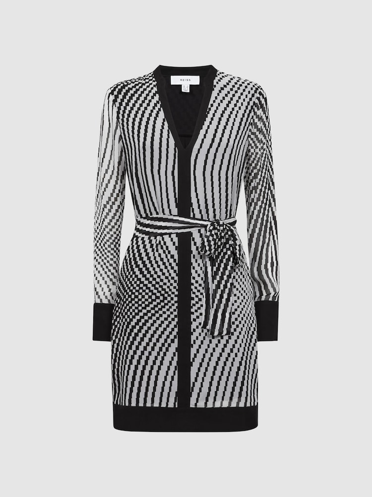Reiss Black/White Tia Check Belted Mini Dress - Image 2 of 5