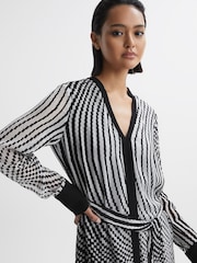 Reiss Black/White Tia Check Belted Mini Dress - Image 3 of 5