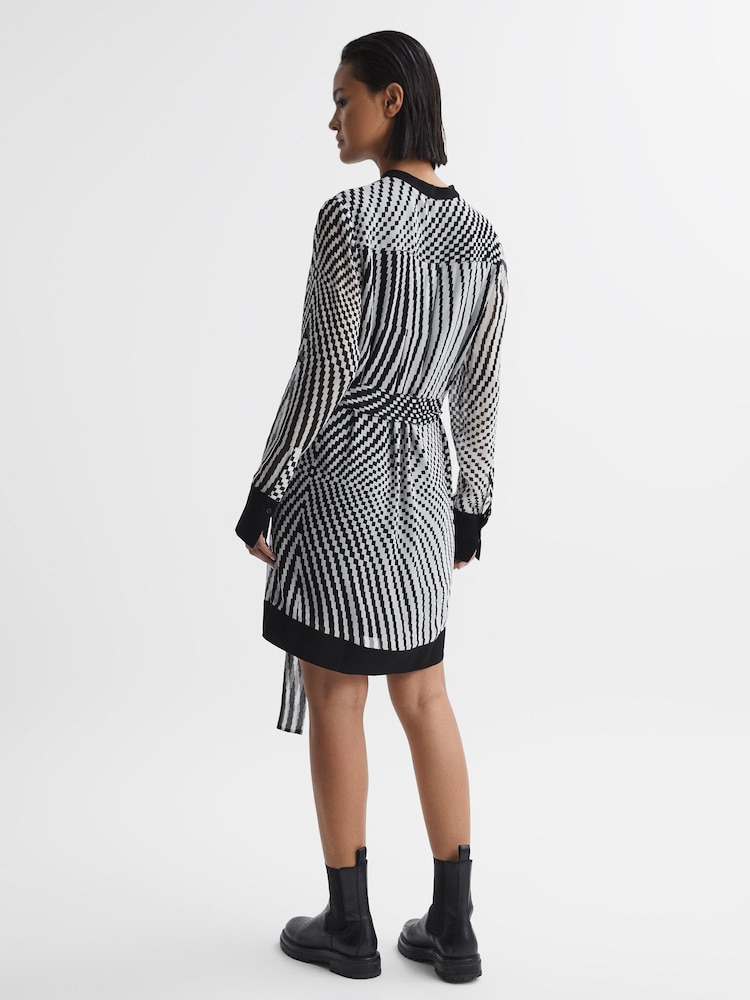 Reiss Black/White Tia Check Belted Mini Dress - Image 5 of 5