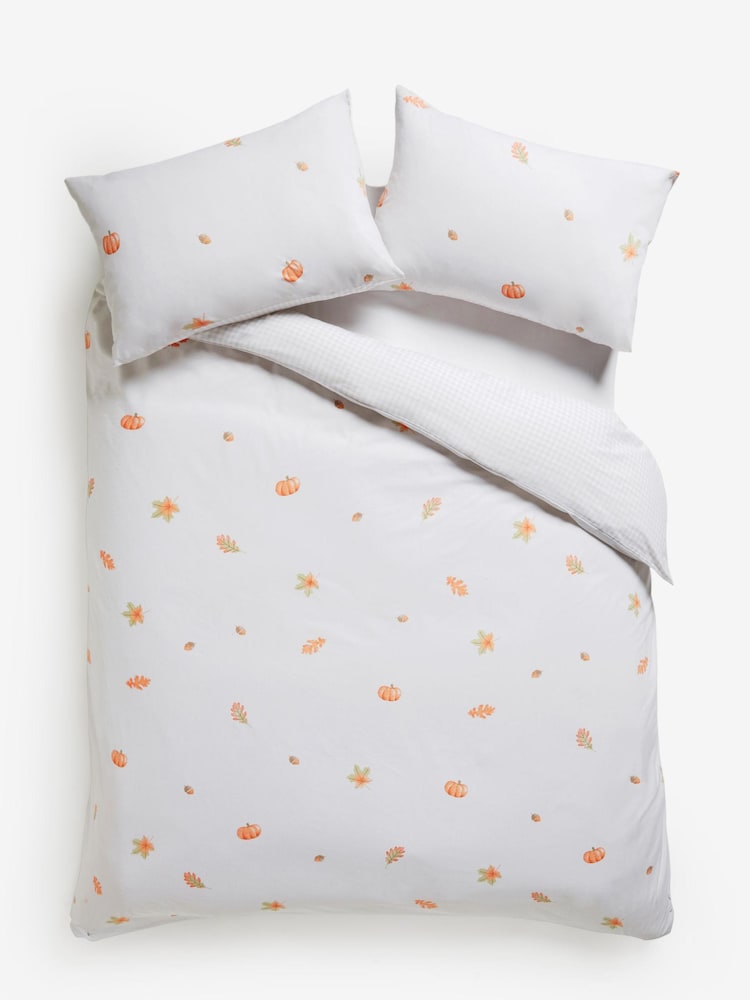 White Autumnal Pumpkin Cotton Rich Autumnal Pumpkin Duvet Cover and Pillowcase Set - Image 4 of 4